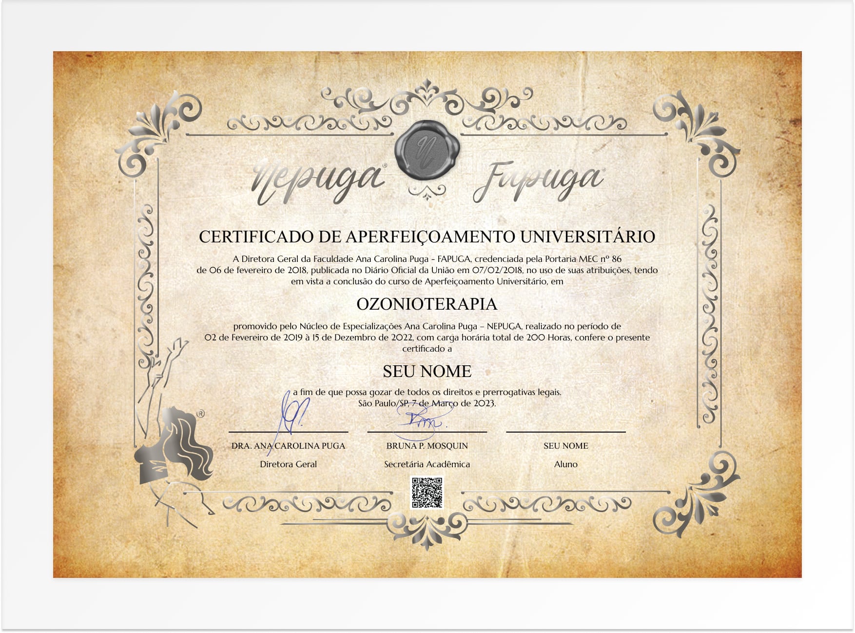 Certificado Ozonioterapia Impresso
