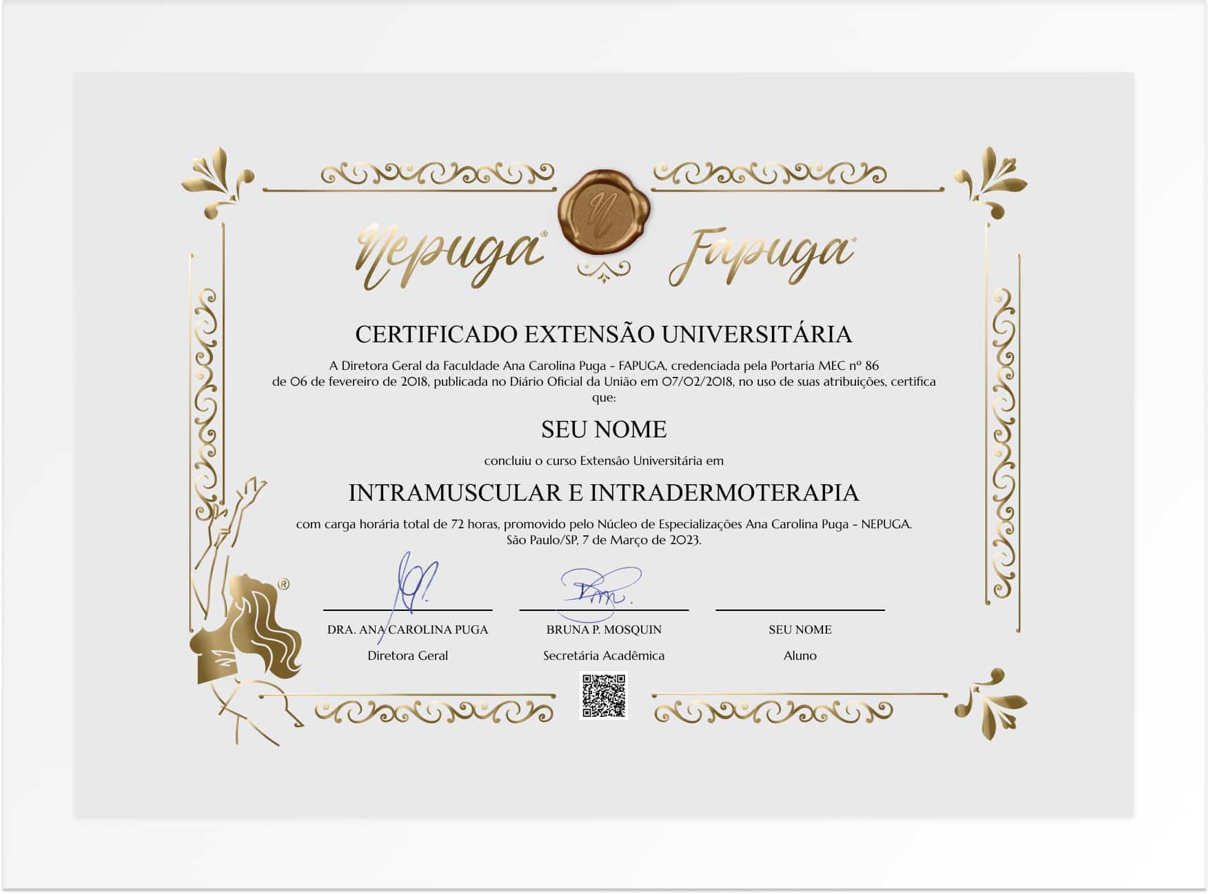 certificado Curso Intramuscular Impresso