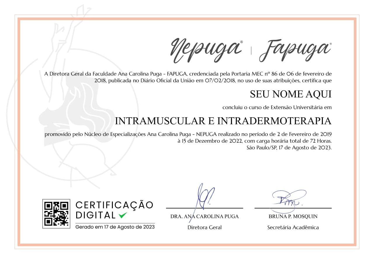 certificado Curso Intramuscular & Intradermoterapia