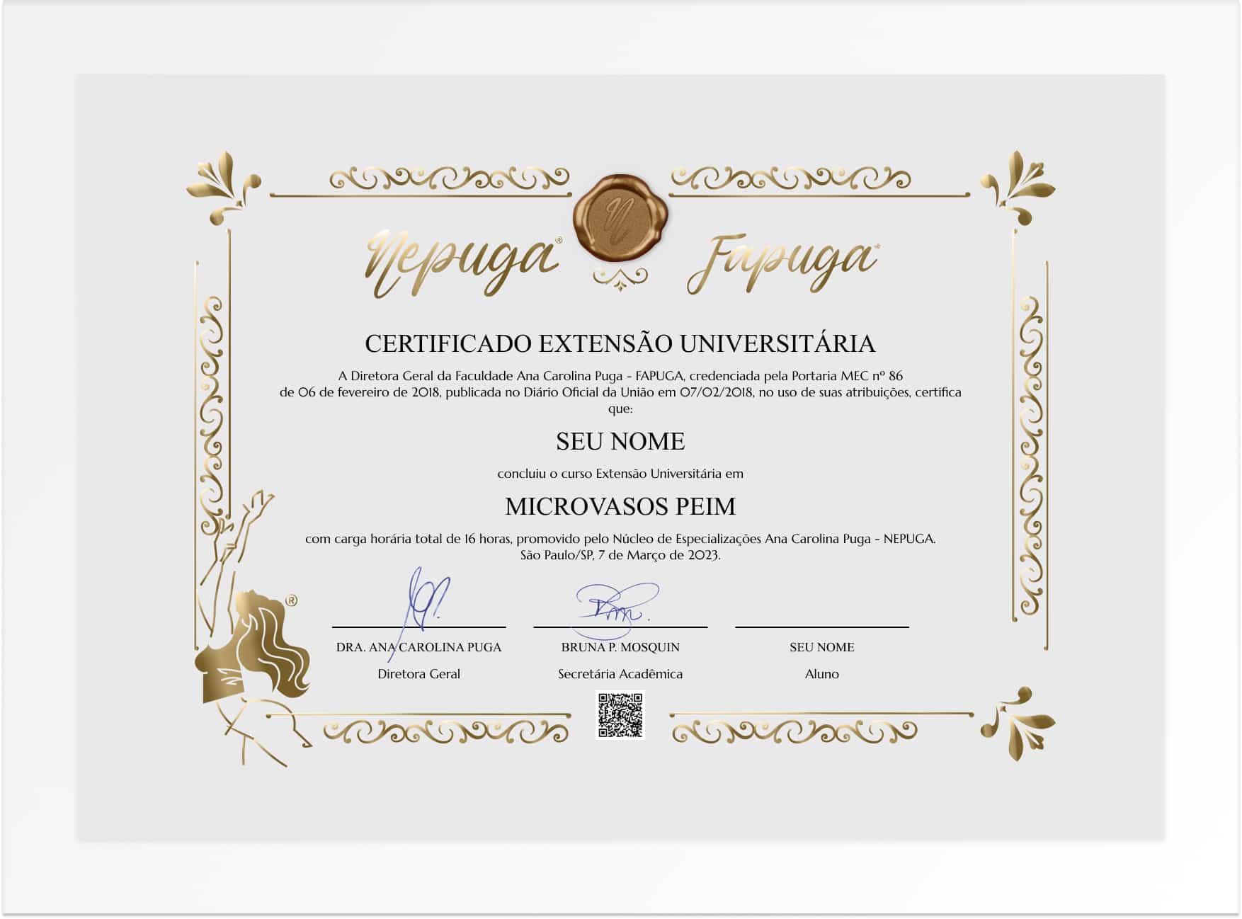 certificado Curso Microvasos PEIM Impresso