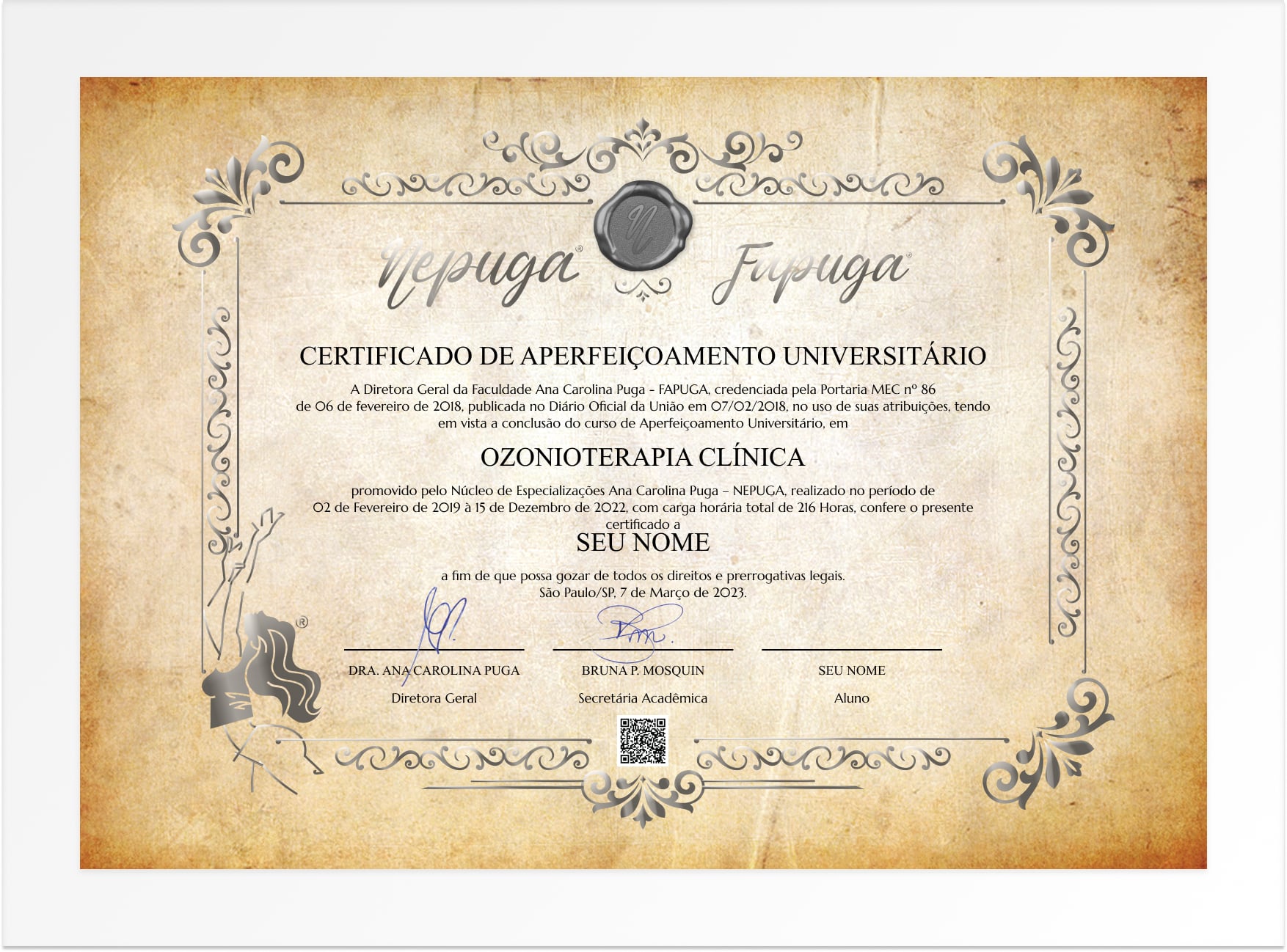 certificado Aperfeicoamento OZONIOTERAPIA