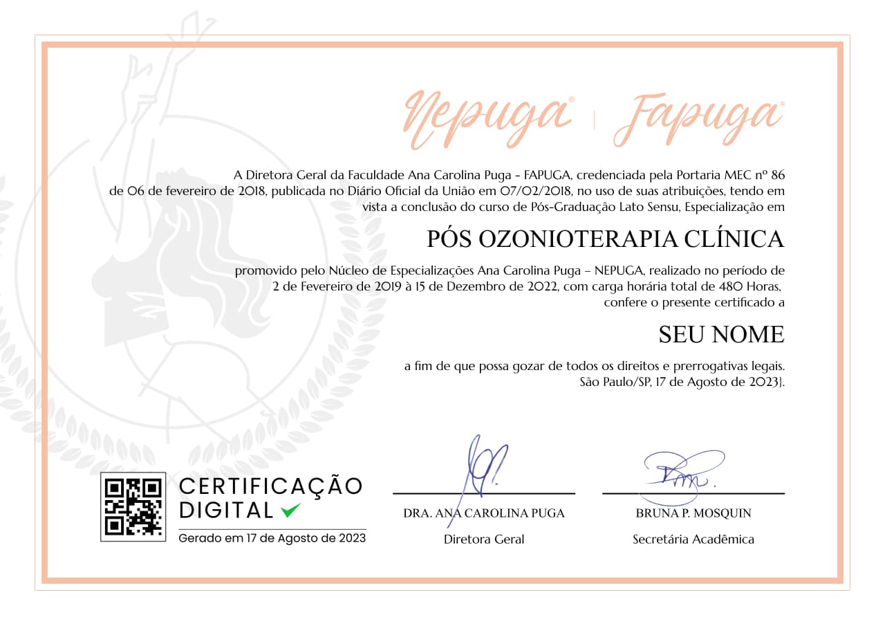 certificado Pós ozonioterapia DIGITAL