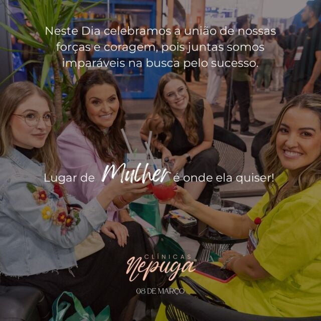 🥰❤️Lugar de mulher é
onde ela quiser, mas lugar de mulher linda, é aqui nas Clinicas Nepuga! Nós celebramos a importância e o reconhecimento de cada mulher que confia na nossa equipe para transformar sua autoestima.🧖🏼‍♀️✨
#diadamulher
#lugardemulheréondeelaquiser
#clinicasnepuga #draanacarolinapuga
#pugacode ®